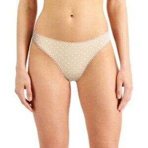 Charter Club Women's Everyday Cotton Lace Trim Thong, Beige, Size M, NWT
